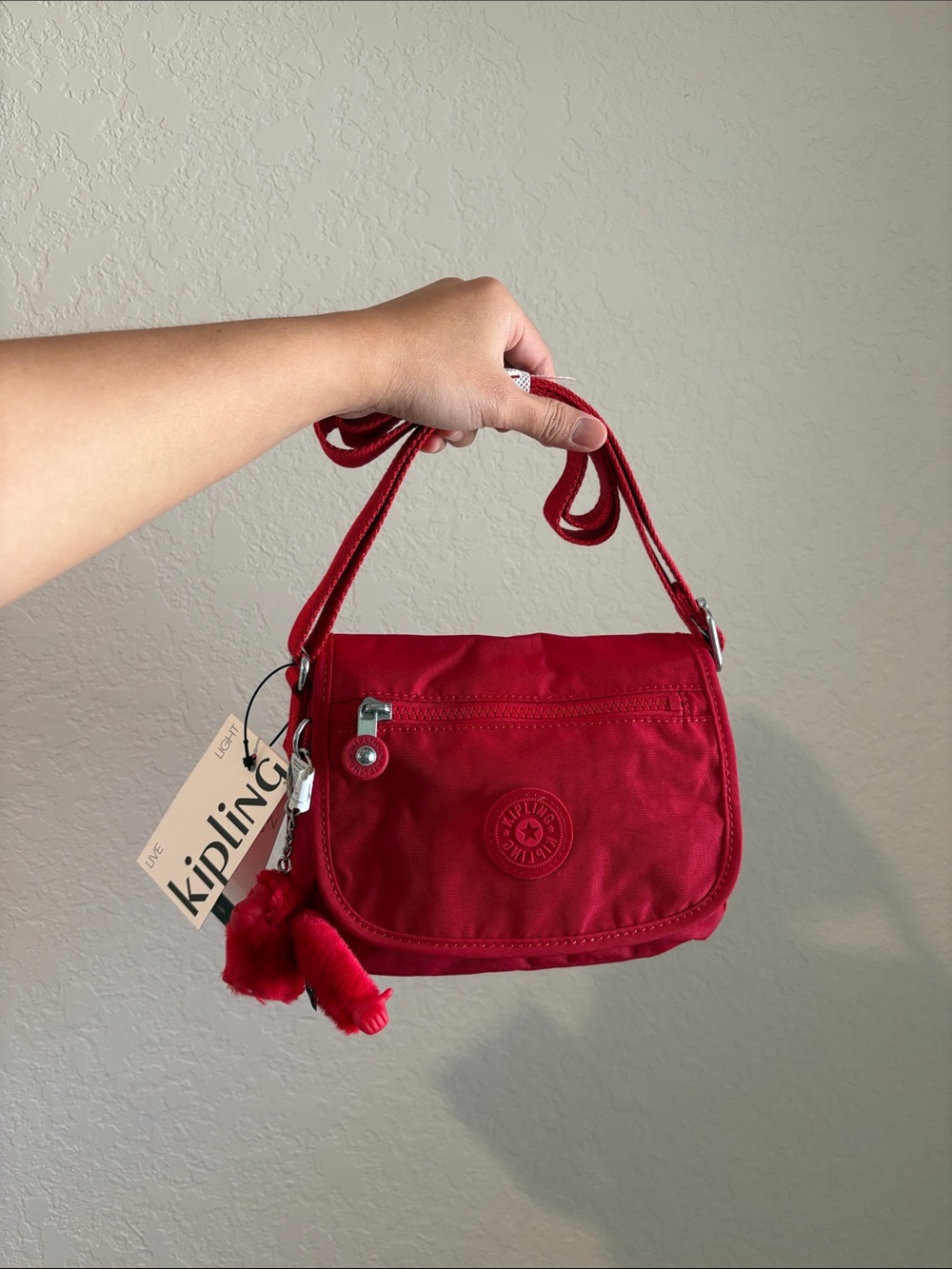 NWT Kipling Red Crossbody Bag with Monkey Keychain